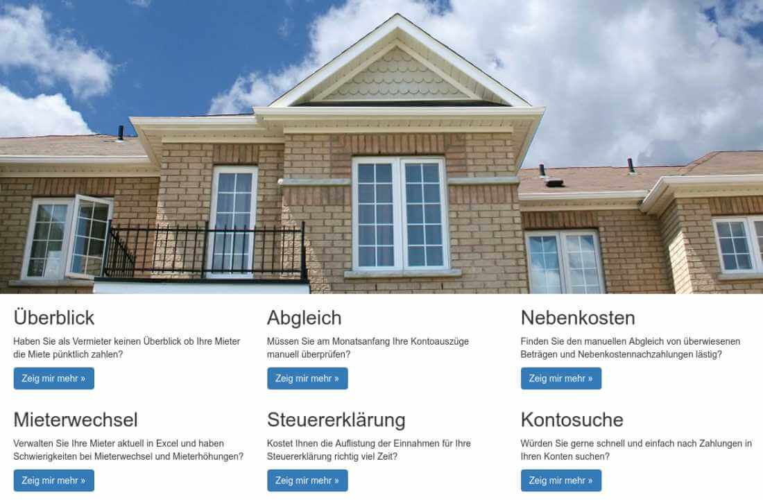 Screenshot der Startseite von Hausverwaltung.Cloud 