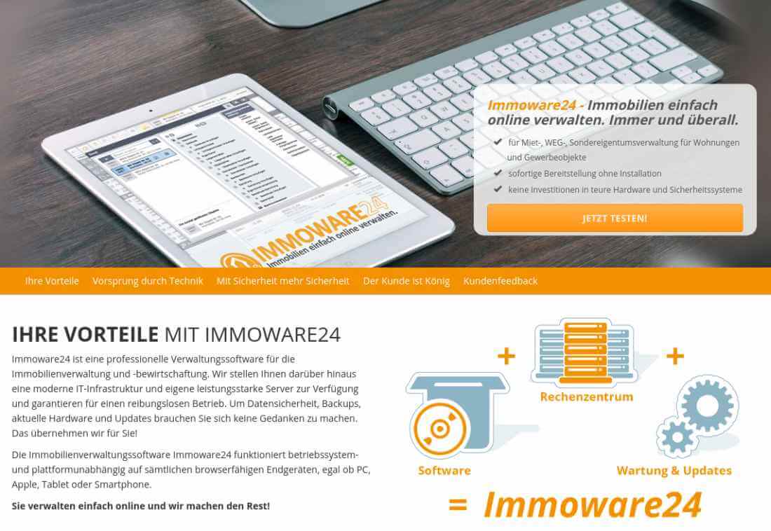 Screenshot der Startseite von Immoware24