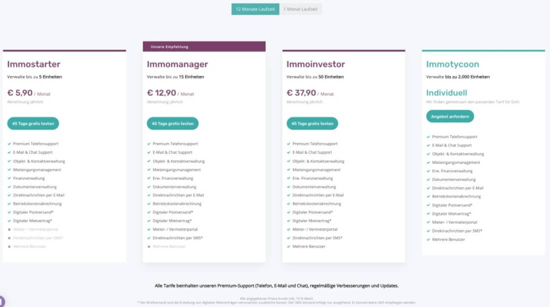 Preisübersicht immocloud