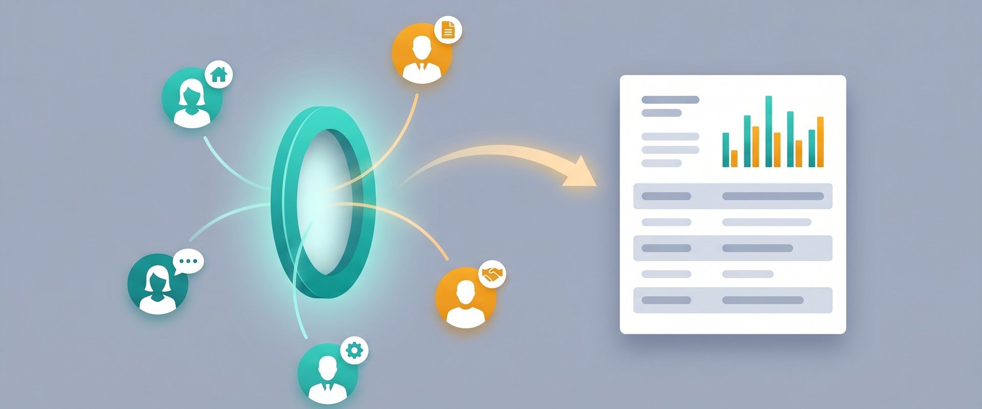 Verwalter-Portal-Hub mit Eigentümer-Avataren und Software-Dokument