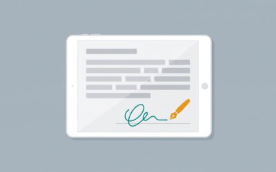 Tablet mit Mietvertrag und handschriftlicher Signatur sowie Stift