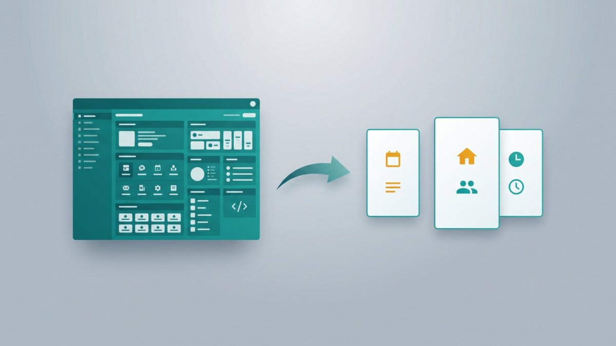 Dichtes Profi-Software-Panel und schlanke Alternativ-Karten mit Pfeil