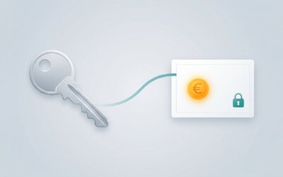 Schlüssel verbunden mit separatem Kautionskonto mit Euro-Münze und Schloss
