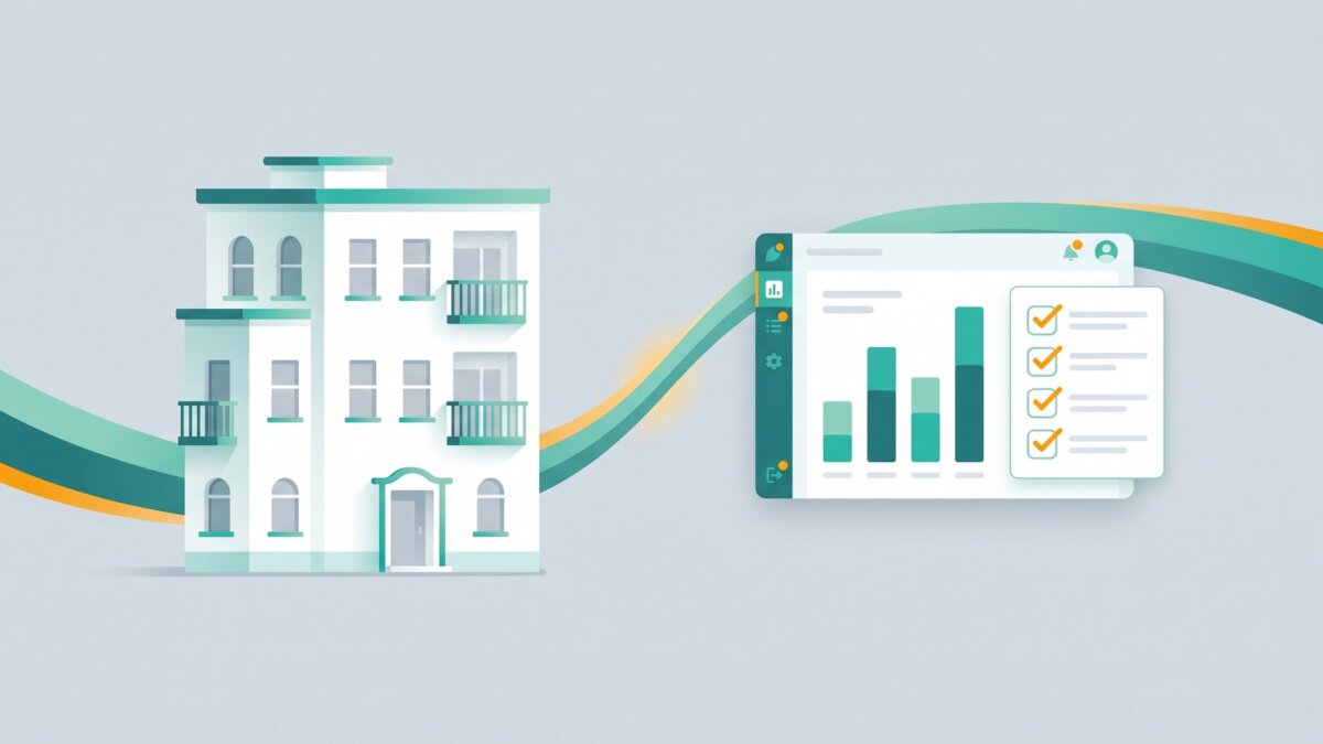 Kleines Mehrfamilienhaus mit schlankem Software-Dashboard