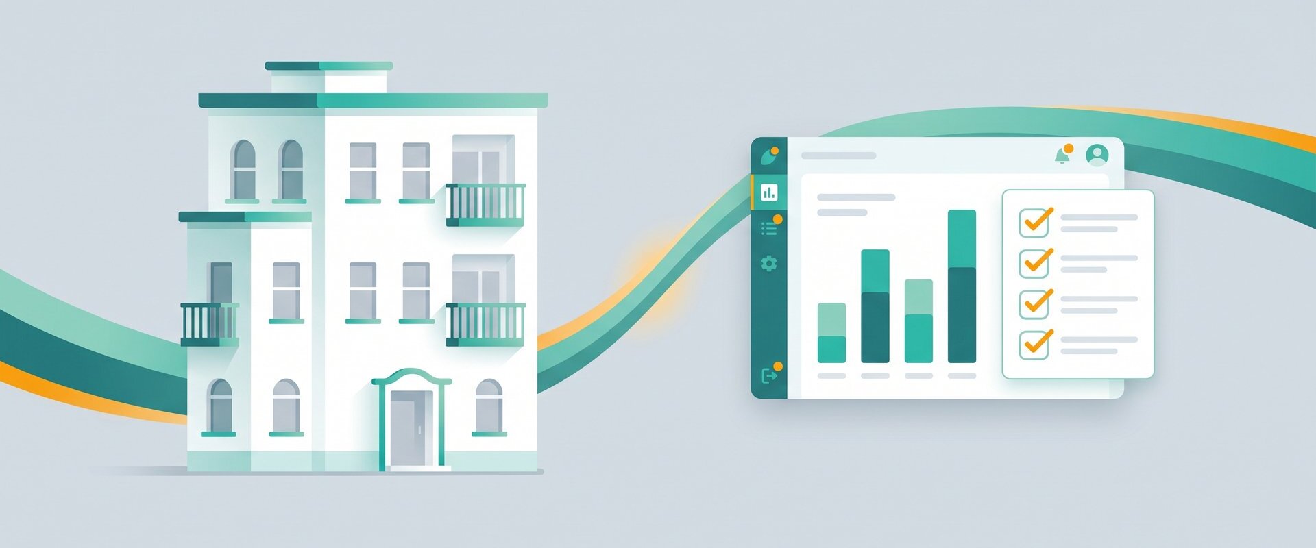 Kleines Mehrfamilienhaus mit schlankem Software-Dashboard