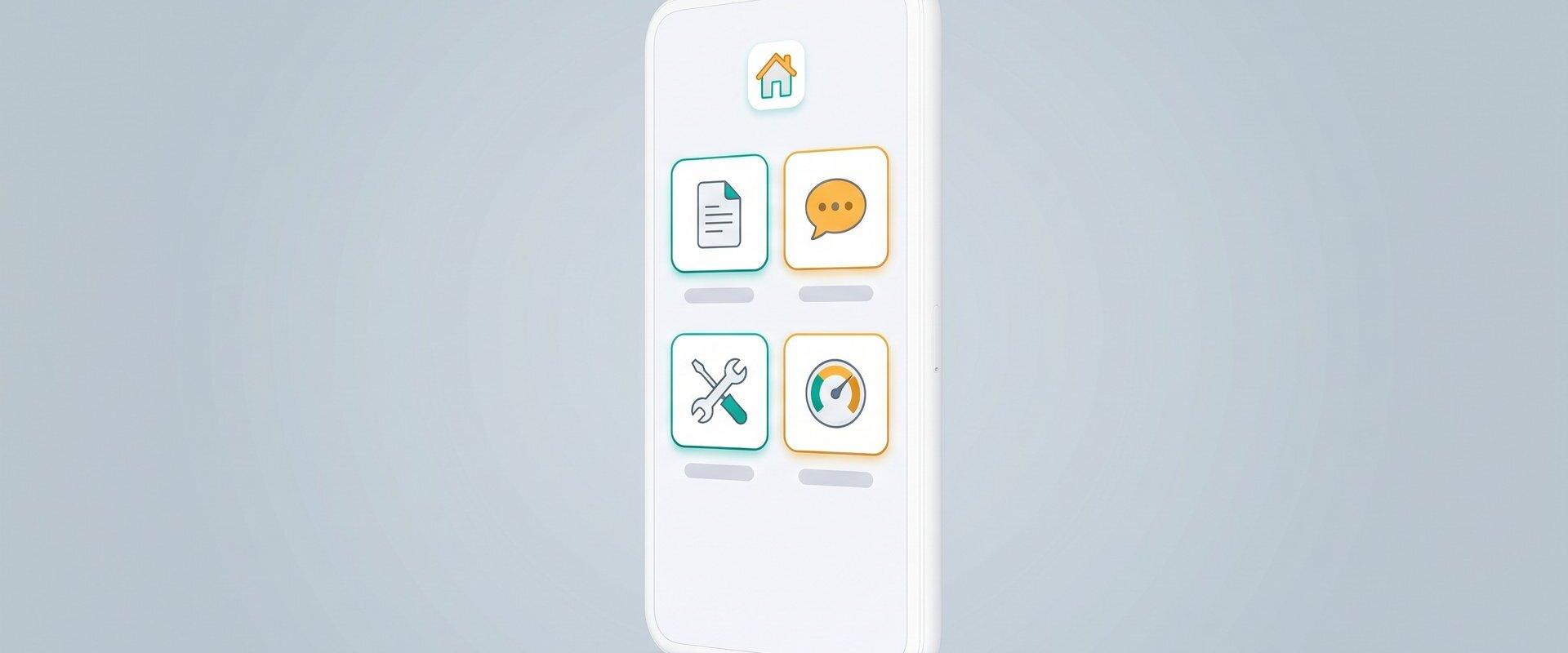 Smartphone mit Mieterportal-App und mehreren Funktions-Kacheln