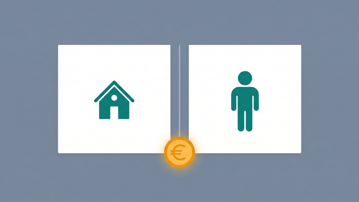 Zwei getrennte Bankkonto-Karten mit Haus- und Personensymbol und Euro-Münze