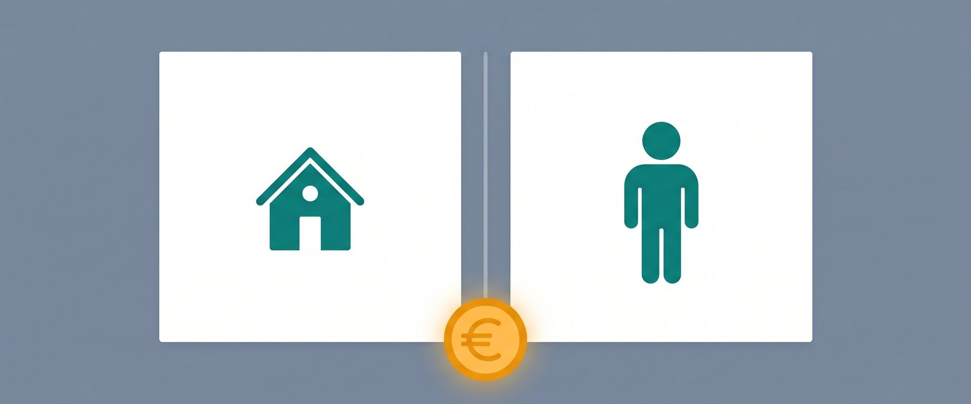 Zwei getrennte Bankkonto-Karten mit Haus- und Personensymbol und Euro-Münze