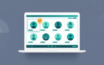 Laptop mit Video-Versammlung der Eigentümer und Beschluss-Badge