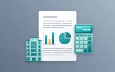 Wirtschaftsplan-Dokument mit Diagramm, Gebäude und Taschenrechner