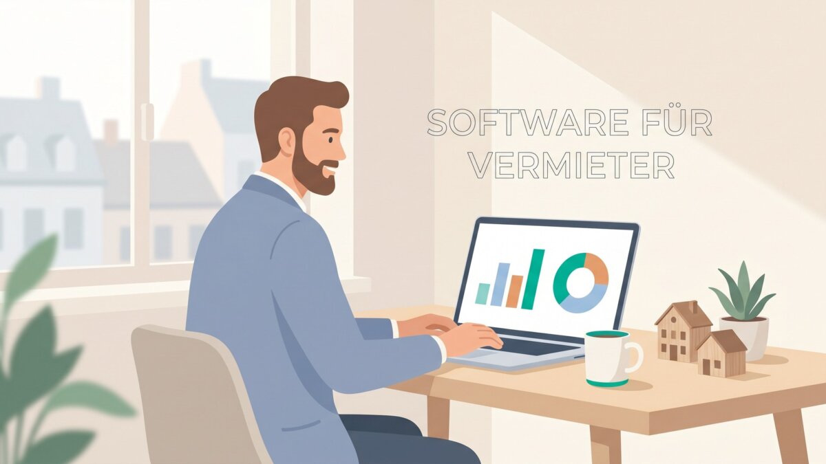Vermieter am Laptop mit Hausverwaltungs-Software