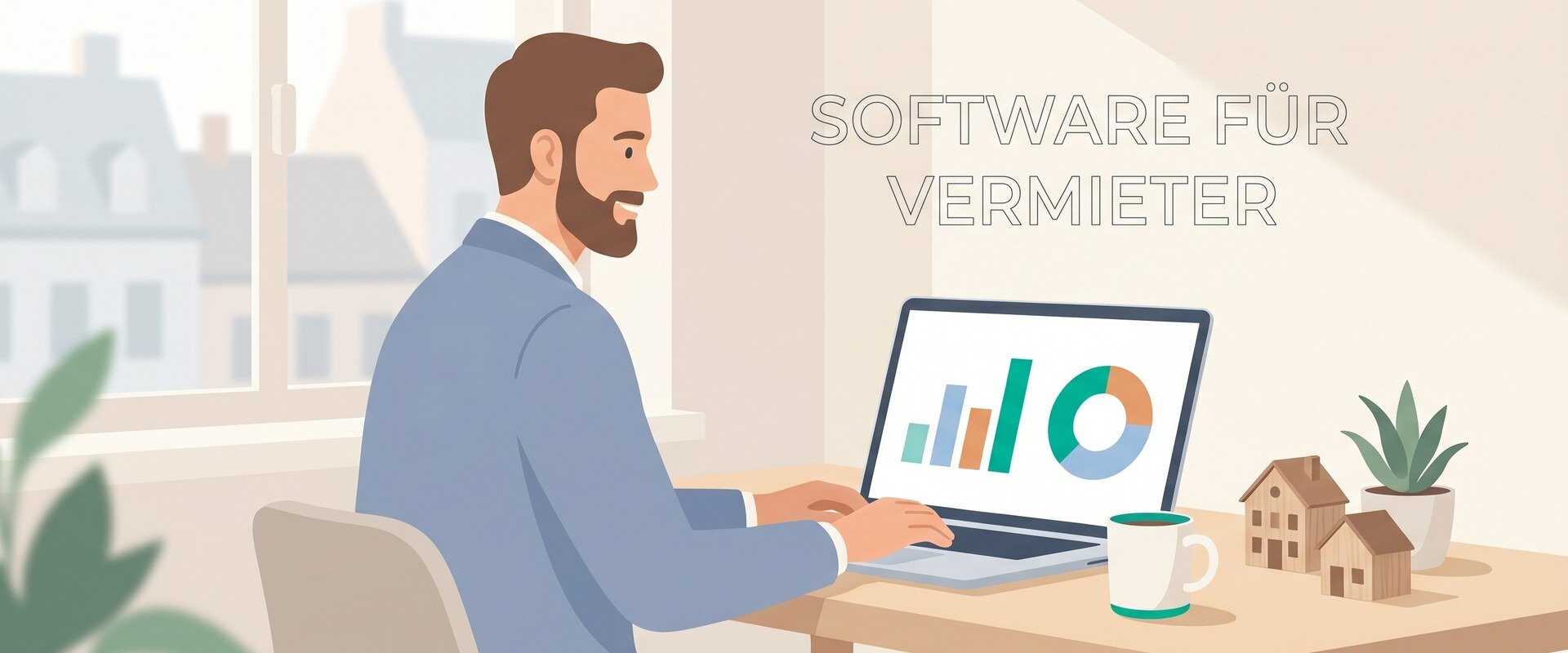 Vermieter am Laptop mit Hausverwaltungs-Software